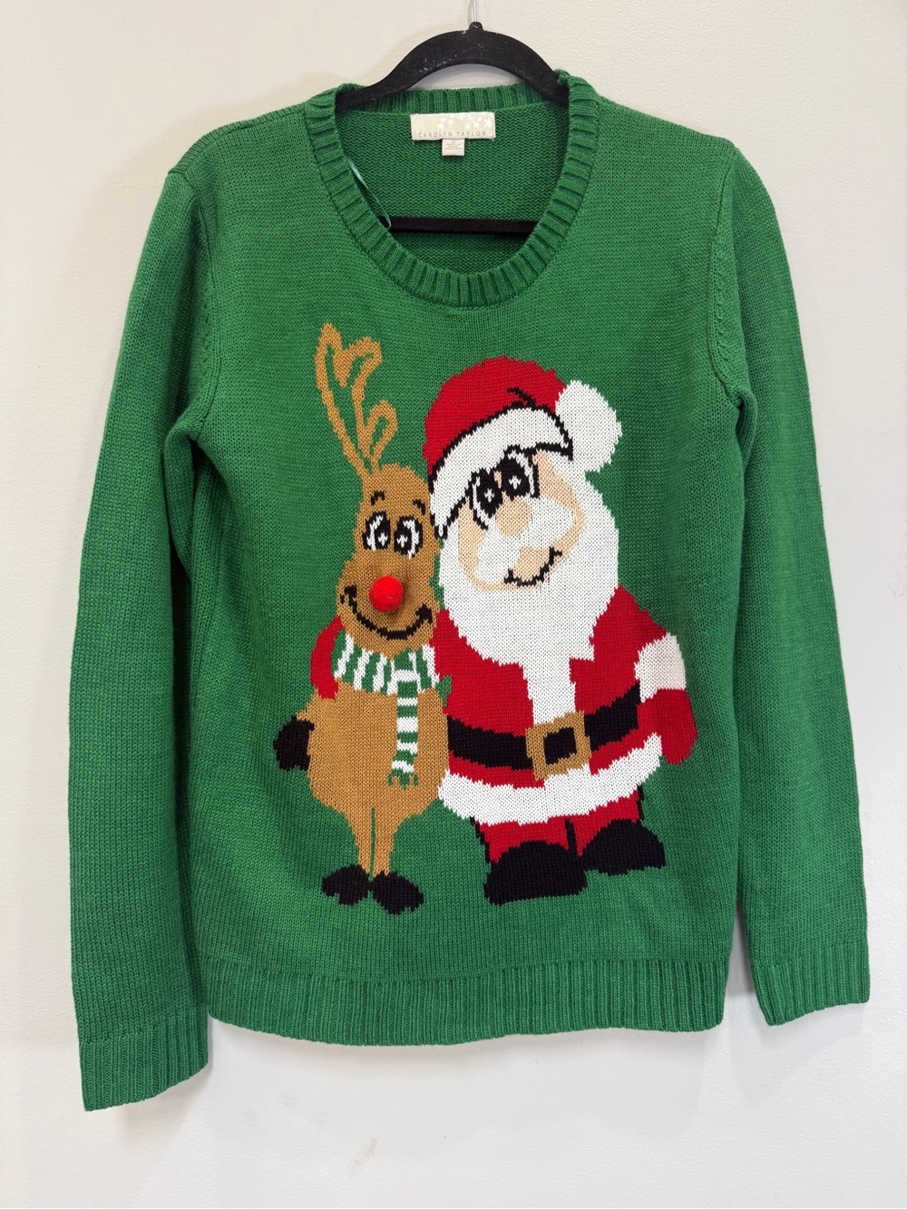 Carolyn Taylor Green Santa & Reindeer Crewneck Sweater